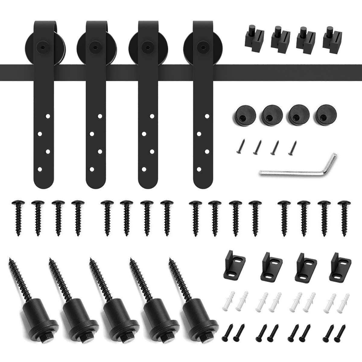 Homlux 6ft Double Cabinet Door Mini Barn Door Hardware Kits - Smoothly & Quietly - Simple & Easy to Install J Shape Hangers 3