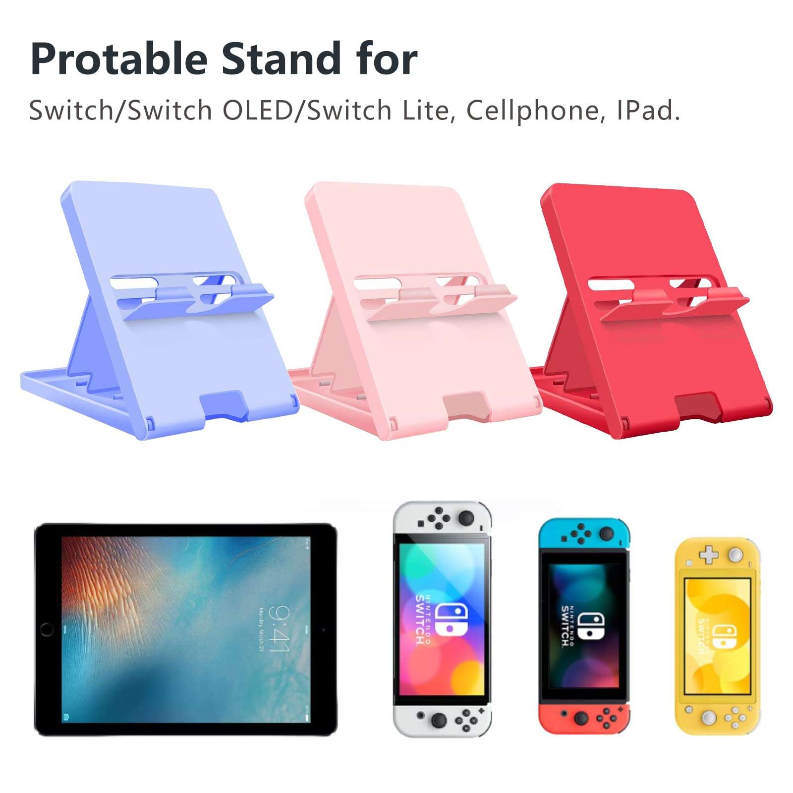 ELIATER Stand Compatible with Nintendo Switch, Adjustable Switch Playstand, Foldable Phone Stand for Desk, Compact & Portable Switch Holder Accessories (Purple) 3