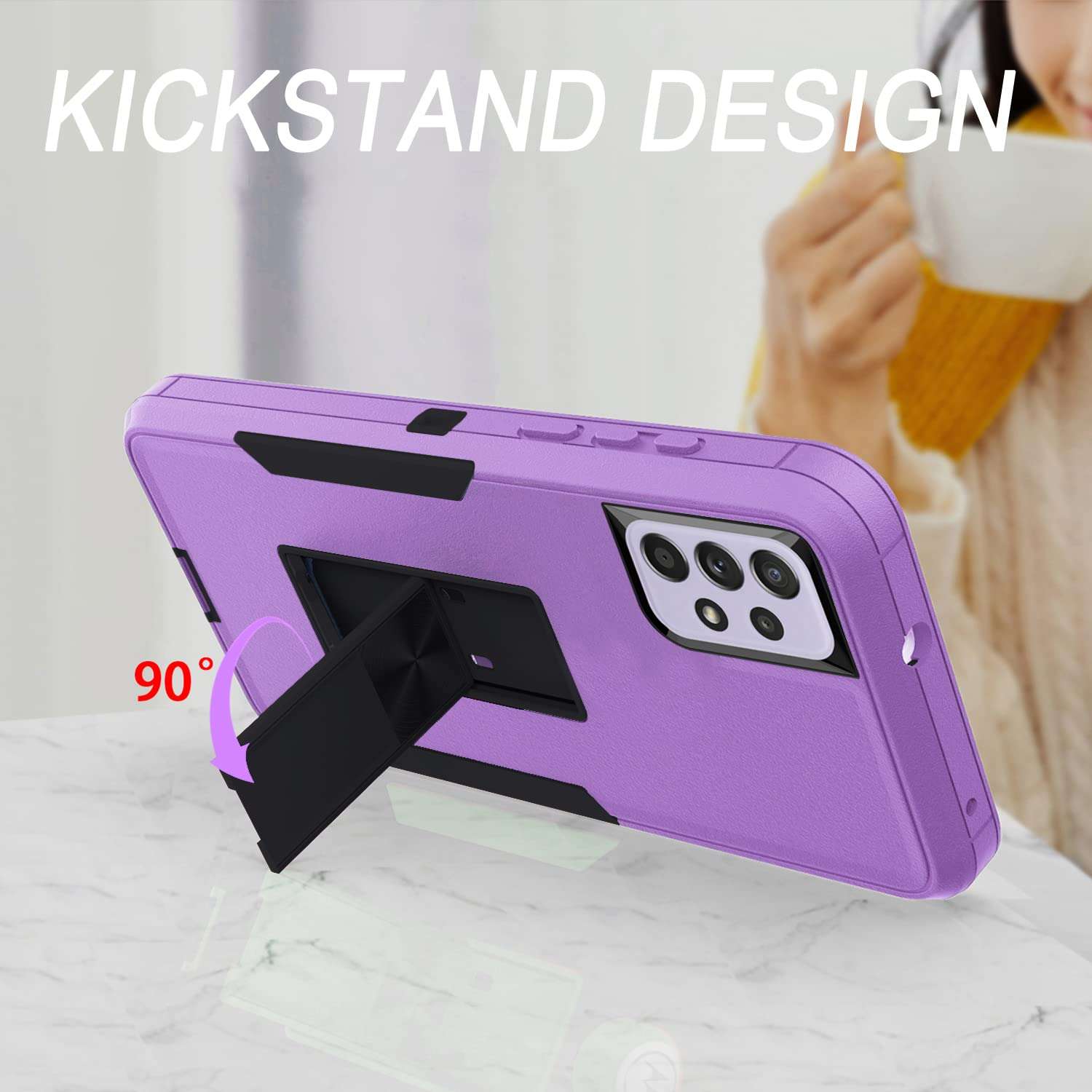 Compatible with Samsung Galaxy A53 5G Case,Samsung A53 Phone Case,Built Magnetic Kickstand,Military Heavy Duty Shockproof Dual Layers Bumper Protective Covers,for Galaxy A53 Cover Case Purple 3