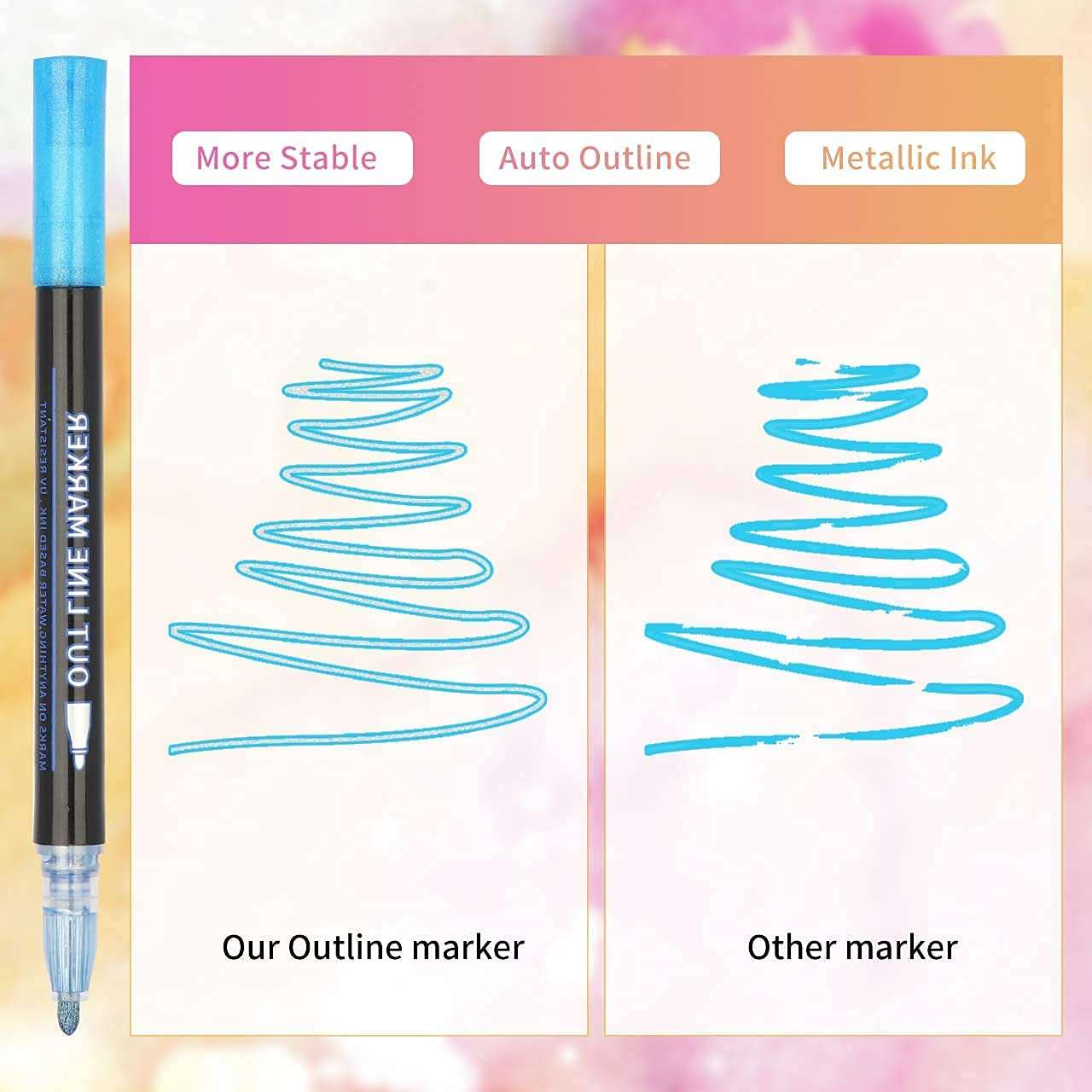 Trusmile Double Line Outline Pens, Shimmer, Self Outline Metallic Pens for Greeting Cards/Drawing/Craft Projects/Posters/Painting/Kid and Self Journal (12 Colors) 5