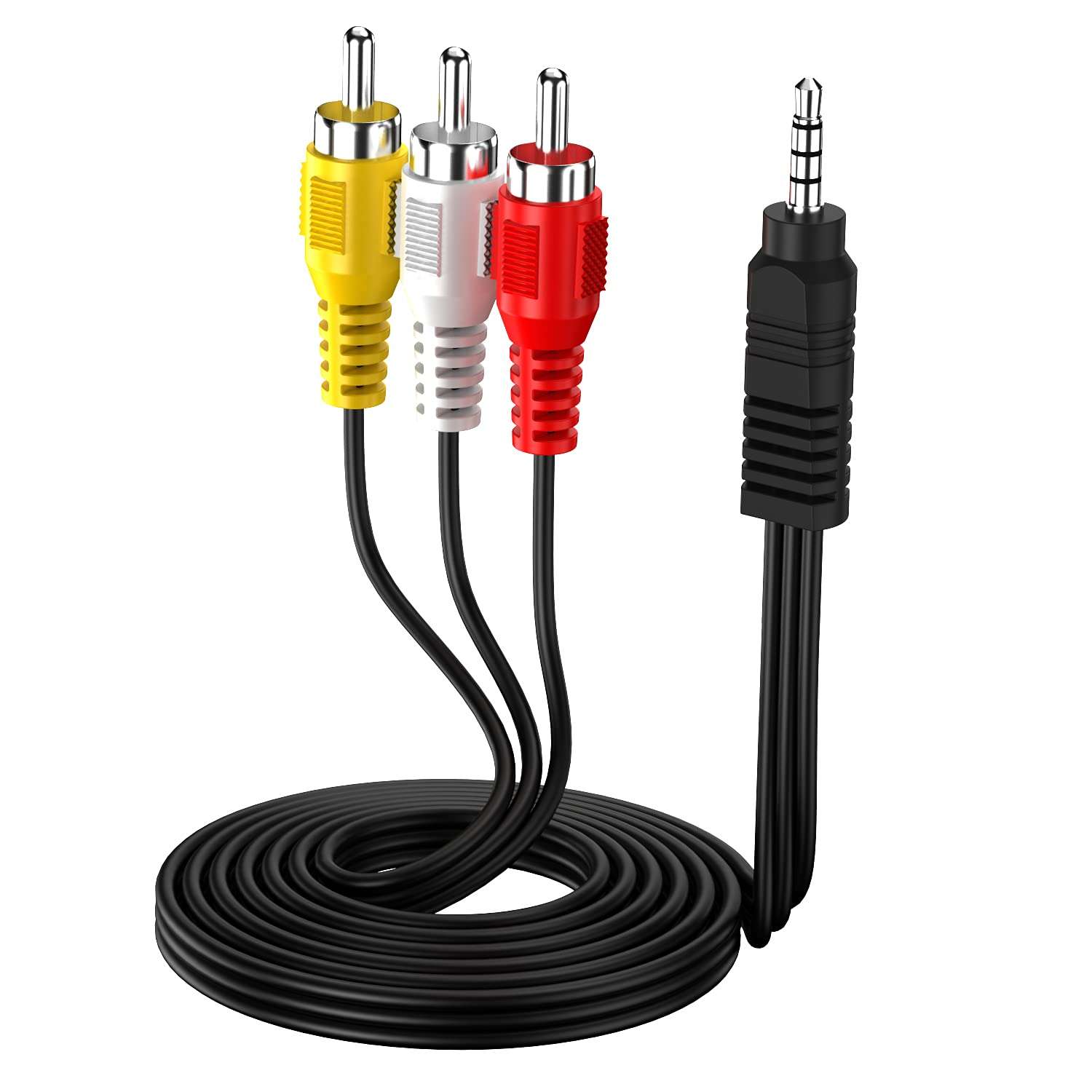 5FT 3.5mm to RCA Camcorder Handycam AV Audio Video Output Cable, 3.5mm 1/8" TRRS to 3 RCA Male Plug AUX Cable Cord
