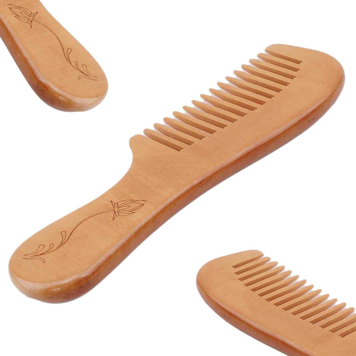 TEMPERIA (1 pcs) Kachi Neem Wooden Comb for Women & Men Hair - Wide Tooth Comb for Tangle Free Curls, Healthy Scalp, Hair Growth, Hairfall & Dandruff Control - Premium & Ergonomic Design (MN02) 1