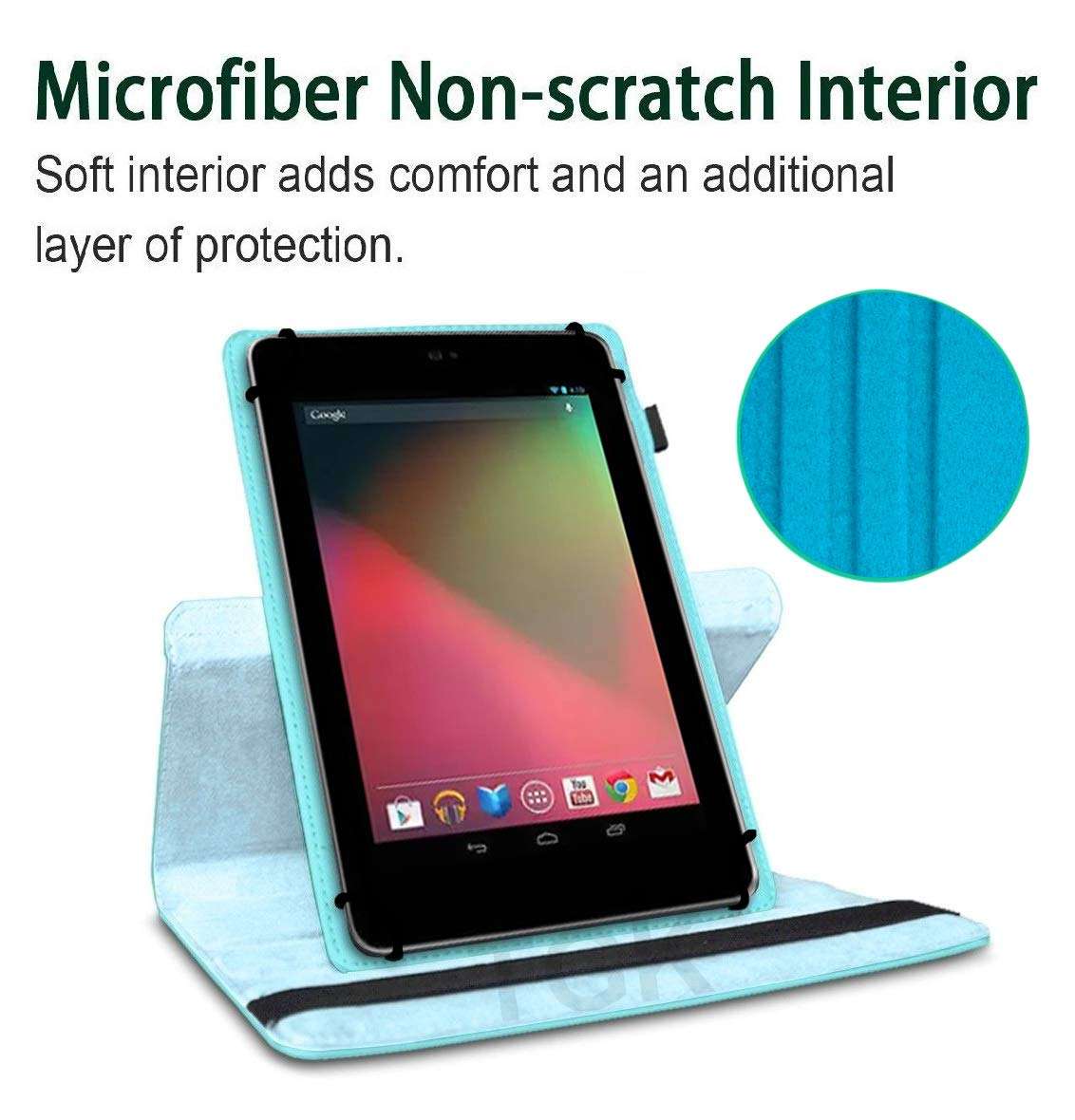 TGK Rotating Cover for Asus Google Nexus 7 2012 Tablet (7 inch) (Sky Blue) 360 Degree Universal 3 Camera Hole Leather Stand Case 4