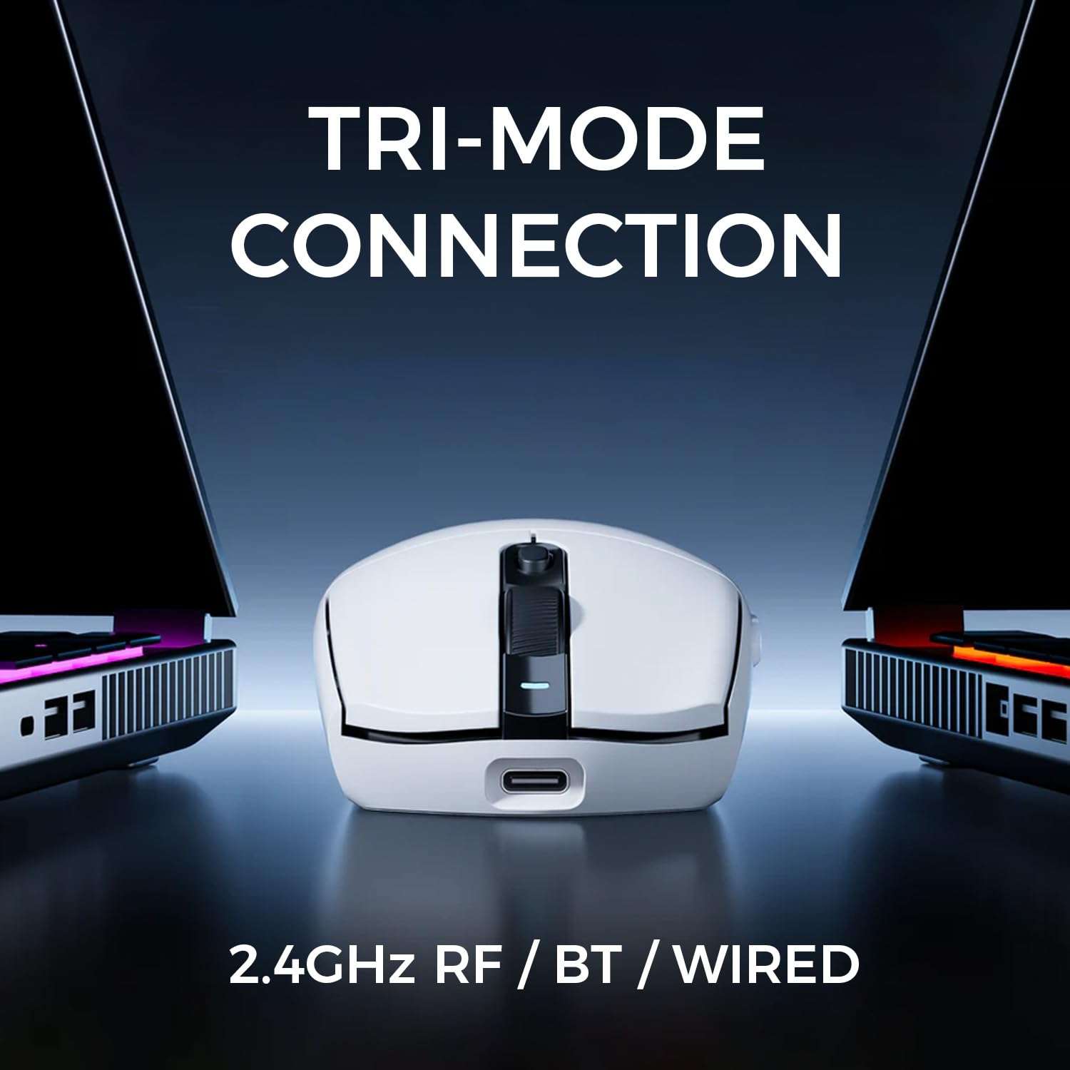 MCHOSE G3 Wireless Gaming Mouse, Symmetrical, PAW3311, 12K DPI, Tri-Mode Connection, Wireless/Wired 1K Polling, 64g Weight, 130 Hours Battery Life (G3, White) 5