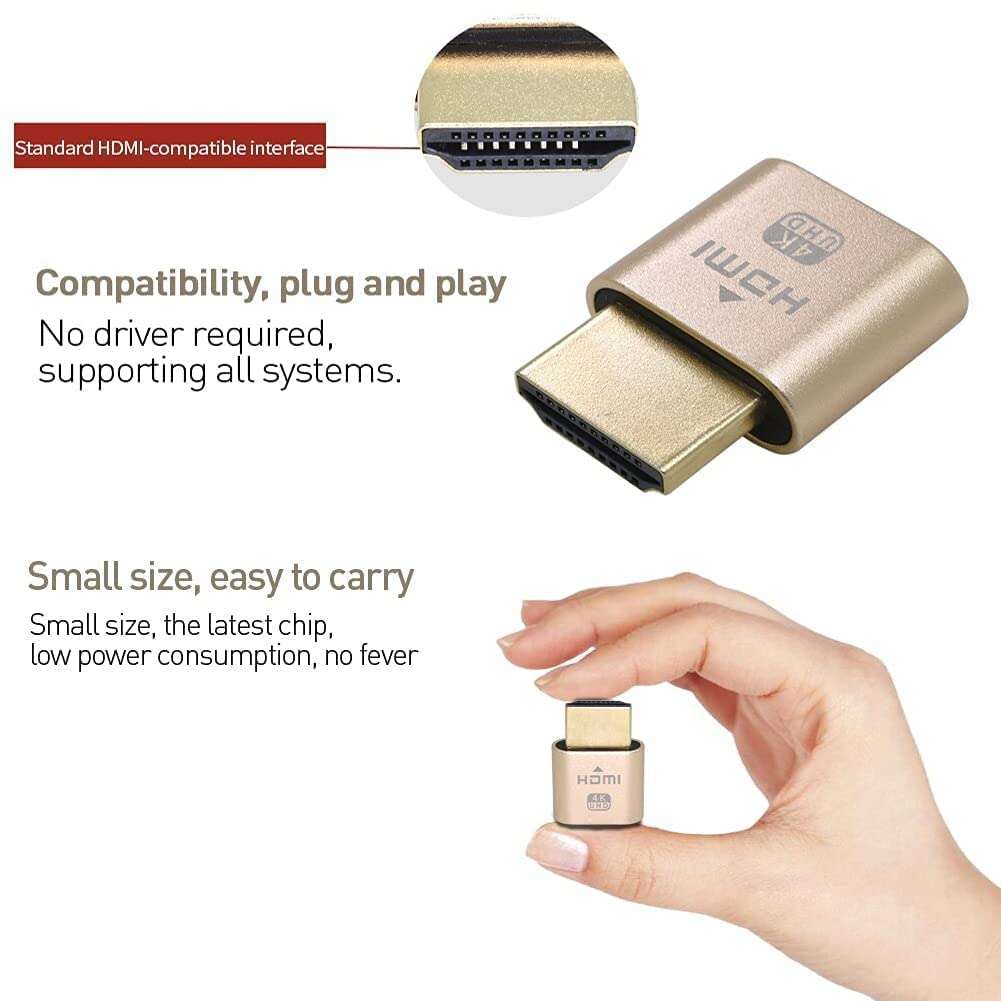 Electorobt 4K HDMI Dummy Plug - Virtual Monitor Display Emulator, Headless Display Adapter Supports up to 3840x2160@60Hz, 1080@120Hz DVI EDID Emulator (Single) 3