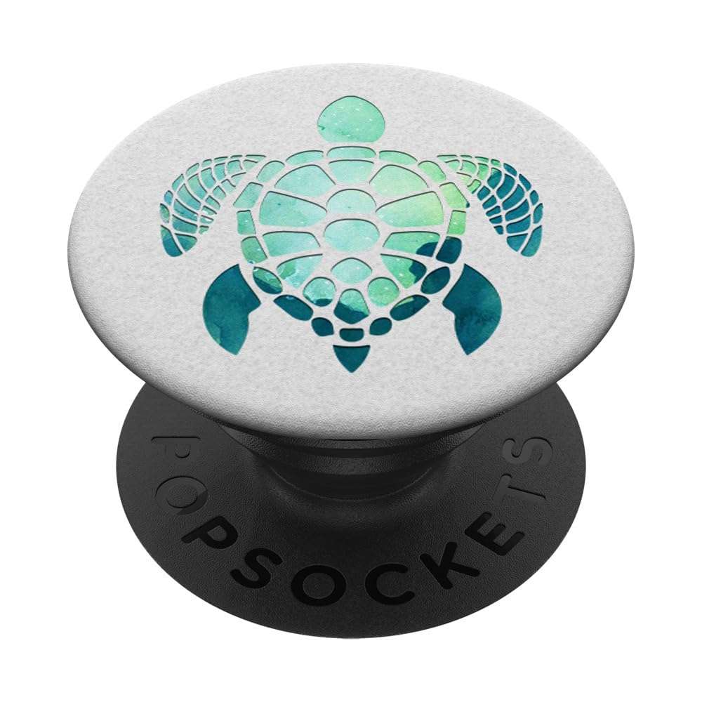 Green Watercolor Turtle Phone Grip On a White pattern PopSockets Adhesive PopGrip 1