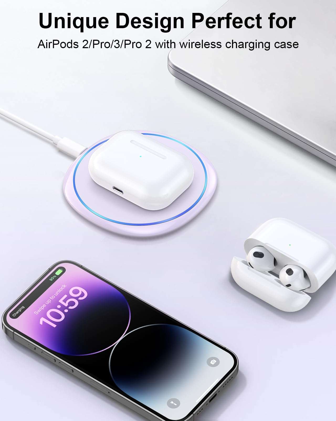 NANAMI 10W Max Wireless Charger Pad, Fast Charging Compatible with iPhone 17/16/15/14/13/12/11/SE Series, Samsung Galaxy S26/S25/S24/S23/S22/S21/S20, AirPods 2/3 - Adapter Required (Sold Separately) 4