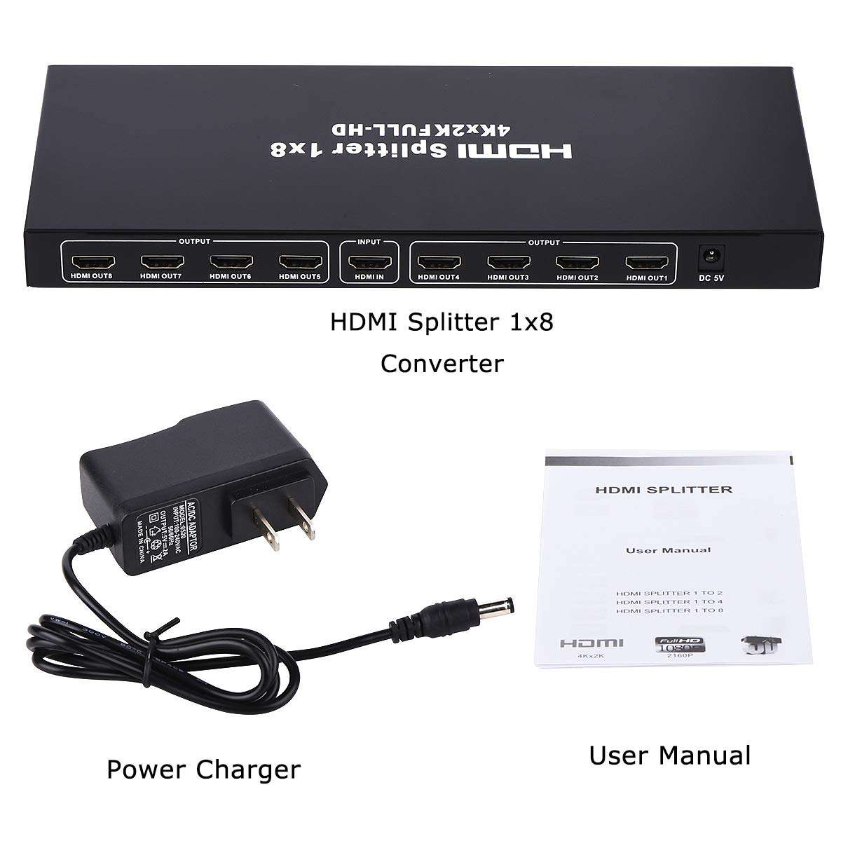 1x8 HDMI Splitter, 1 in 8 Out HDMI Splitter Audio Video Distributor Box Support Full HD 3D & 4K x 2K Compatible for Projector, HDTV, STB, DVD, PS3 Etc 6