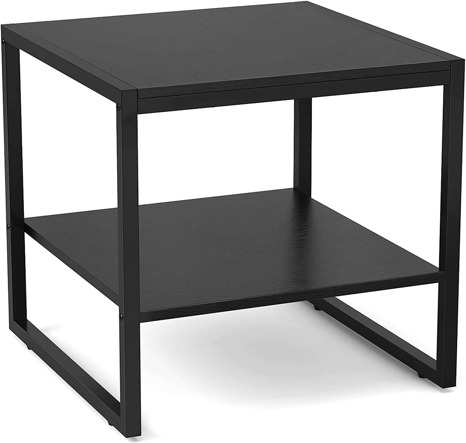 Indian Decor 44566 End Table, 20 Inch Square Side Table Modern Night Stand with 2-Tier Storage Shelf, Living Room Small Coffee Table, Wood Finish Bedside Table for Bedroom, Black top 1