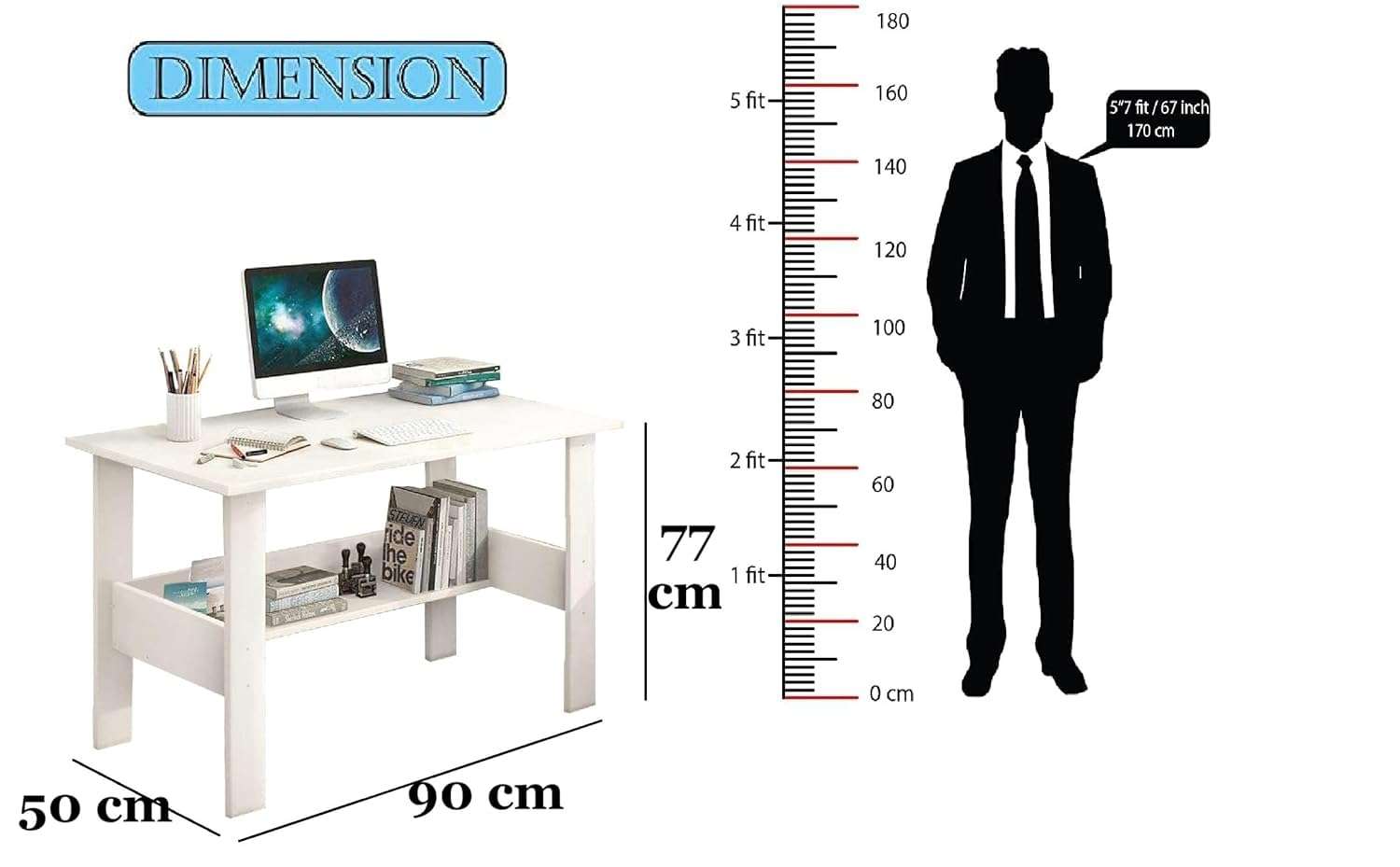 Callas Engineered Wood Computer Desk with Shelf – Modern Laptop Study Table for Home Office, Workstation & Writing Desk for Students and Professionals (ST-09-White) 3