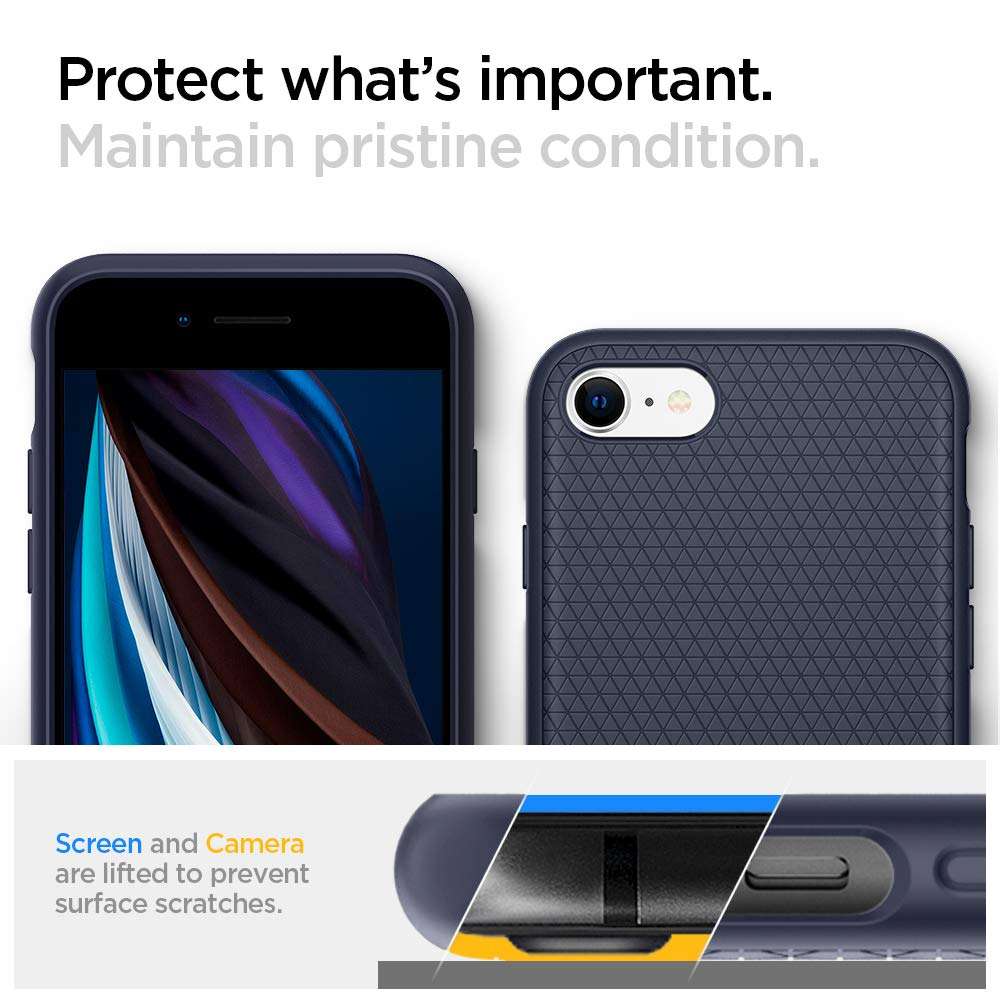 Spigen Midnight Blue Silicone Case for iPhone SE 2020/iPhone 8/iPhone 7 with Air Cushion Technology and Tactile Buttons 6