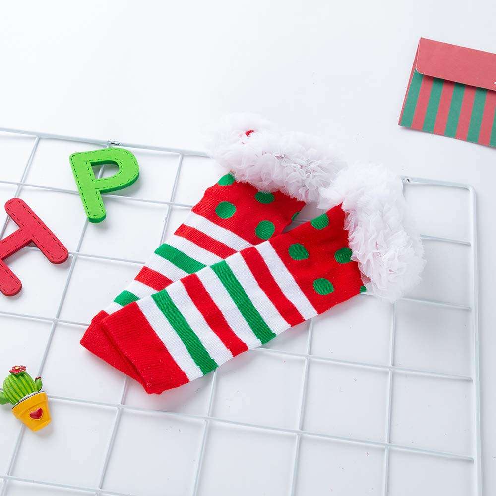 HUAANIUE Newborn Baby Girl Christmas Outfit Romper Tutu Dress With Headband Leg Warmer Shoes RedGreen 6-12 Months 6