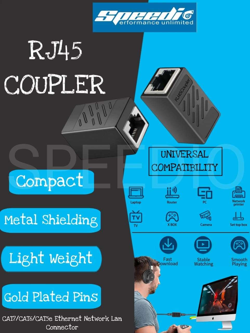Speedio Metal RJ45 Ethernet Coupler – Rj45 Connector for Cat6, Cat5e, Cat5 Cables – Female to Female, High-Speed LAN Cable Extender, LAN Jointer or Rj45 Jointer 3