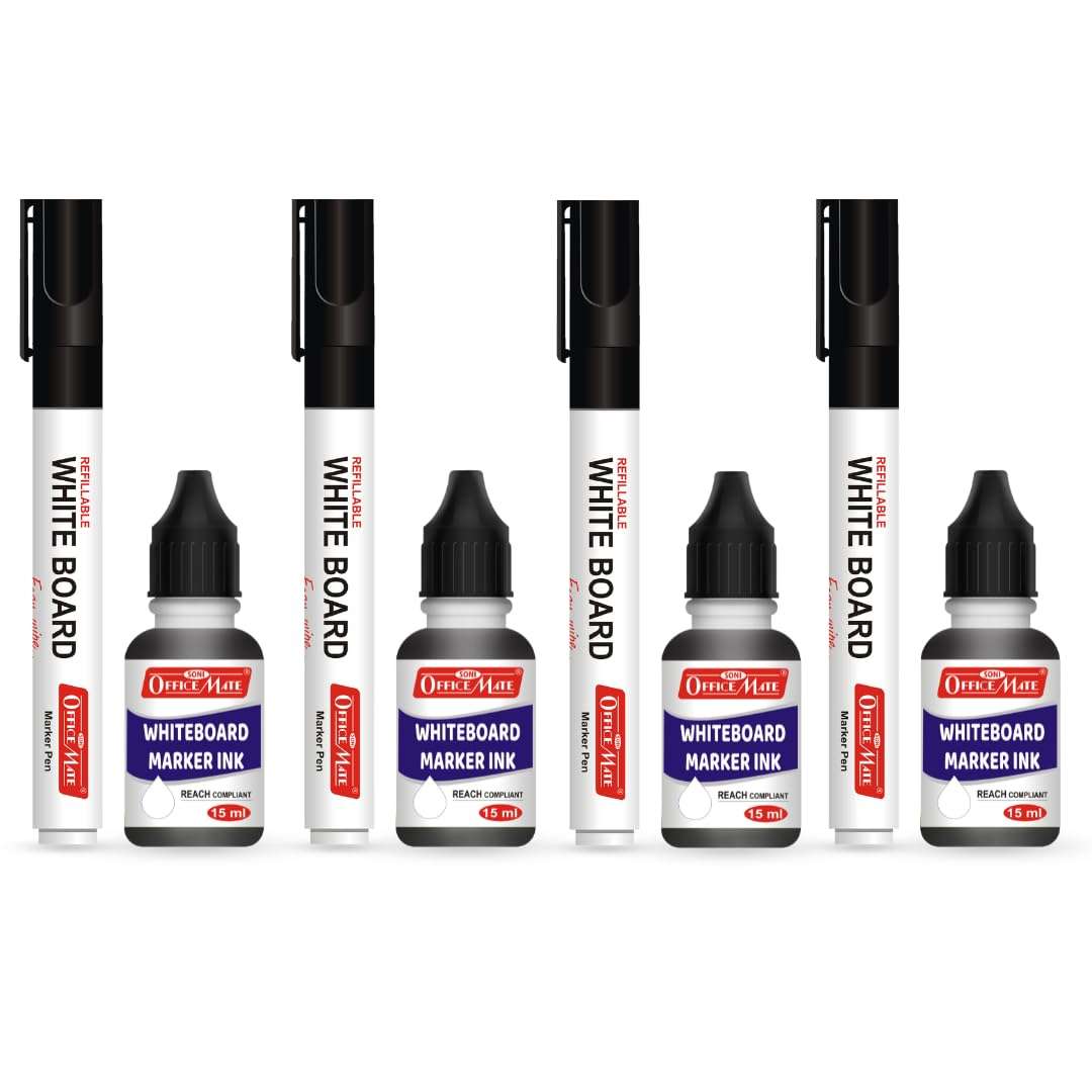 Soni Officemate Whiteboard Combo (4 Whiteboard Markers + 4 Whiteboard Markers Ink) (Black) 1