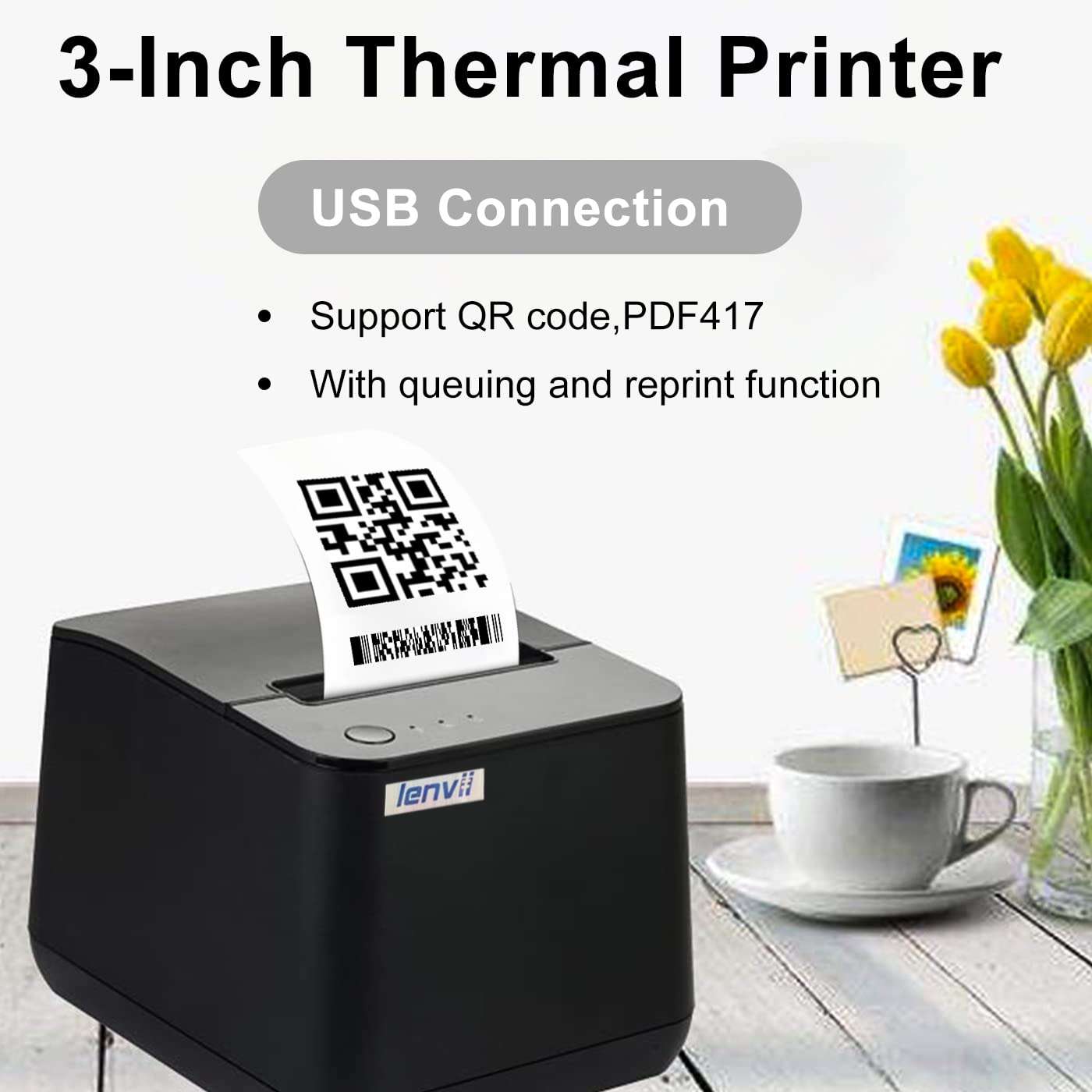 LENVII LV-R380 80MM POS Thermal Printer with Auto Cutter POS Receipt Printer, USB & LAN Port,Compatible Windows & Mac use for Retail Store/Supermarket/Kitchen/Clothing Store 3