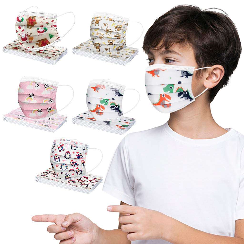 Coolbiz Kids Disposable Face_Mask,50pcs Cute Printing Face Bandanas,3 Ply Non-Woven Breathable for Outdoor Activities 2