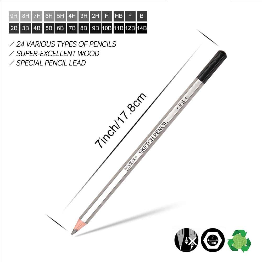 dainayw Professional Drawing Sketching Pencils Set, 24 Pieces Art Pencils (14B - 9H), Graphite Shading Pencils for Beginners & Pro Artists 3