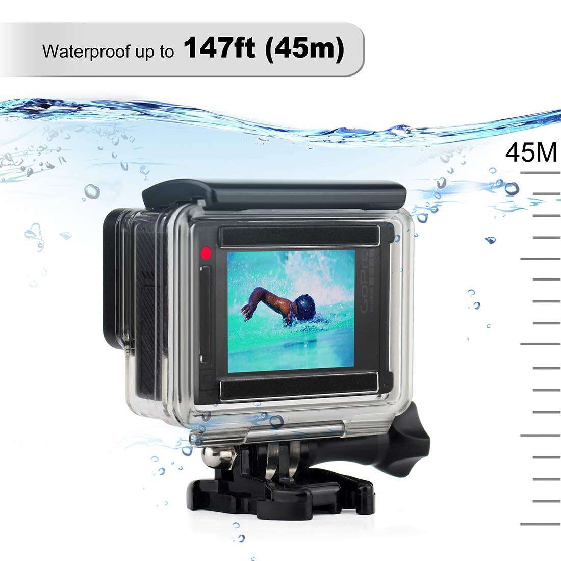 GEPULY Waterproof Housing Case for GoPro Hero 4 Black, Hero 4 Silver, Hero 3+, Hero 3 Underwater Photography - Waterproof Up to 131 ft (40M) - with Quick Release Mount, Thumb Screw 3