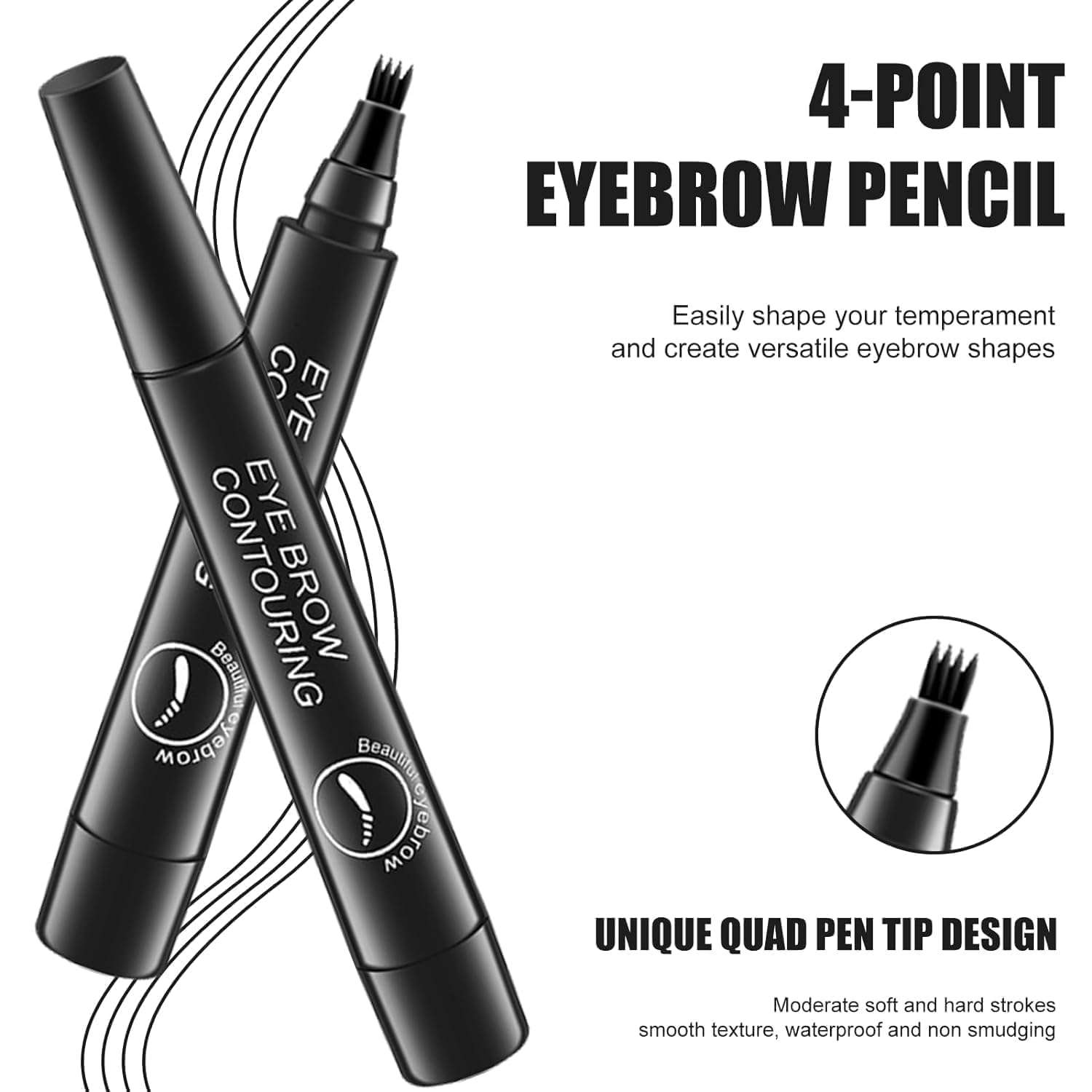 New Eyebrow Pen with a 4 Micro-Fork Tip Creates Flawless Natural Looking Brows, Based on Clear Eyebrow Microblading Pen Waterproof, Long-Lasting, Sweat (Black) 3