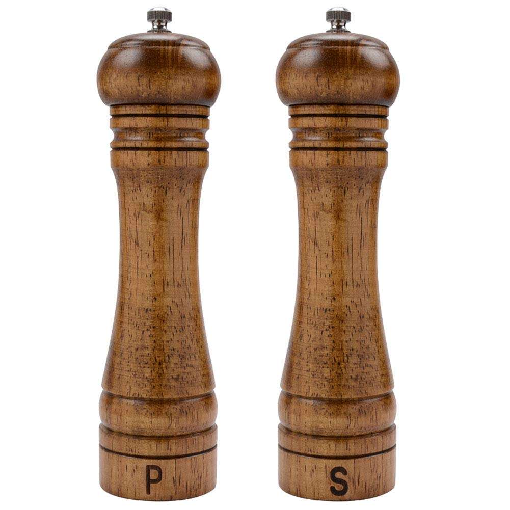 Haomacro Salt and Pepper Mill Set, Wooden Salt and Pepper Grinders, Shakers with Ceramic Core- 8 Inches -Pack of 2 1