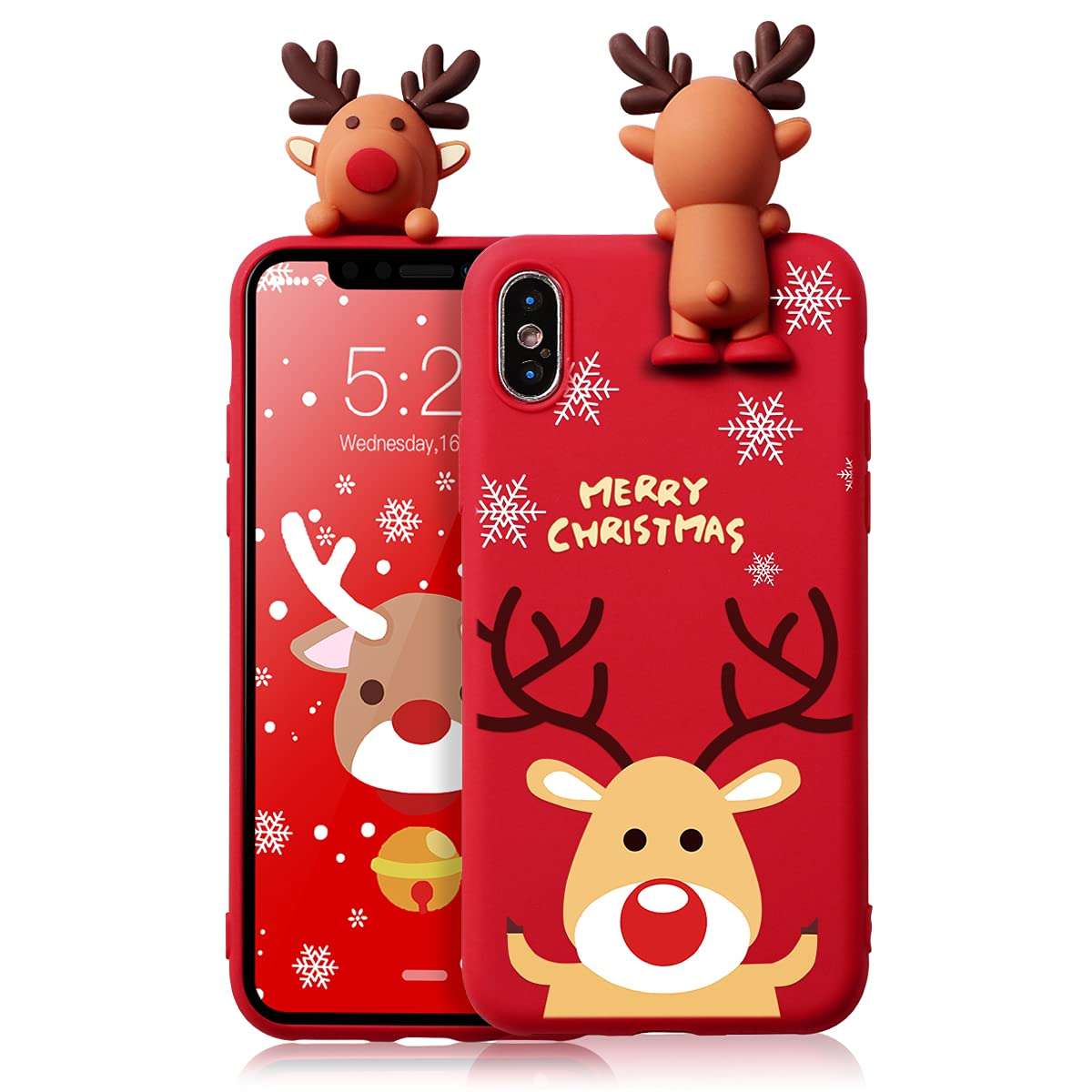 Eouine Christmas Case for Samsung Galaxy A30 [6.4"] Xmas Red Silicone Phone Case with 3D Deer Doll & Pattern,Anti-Scratch Shockproof Soft Bumper Cover for Samsung A30 1