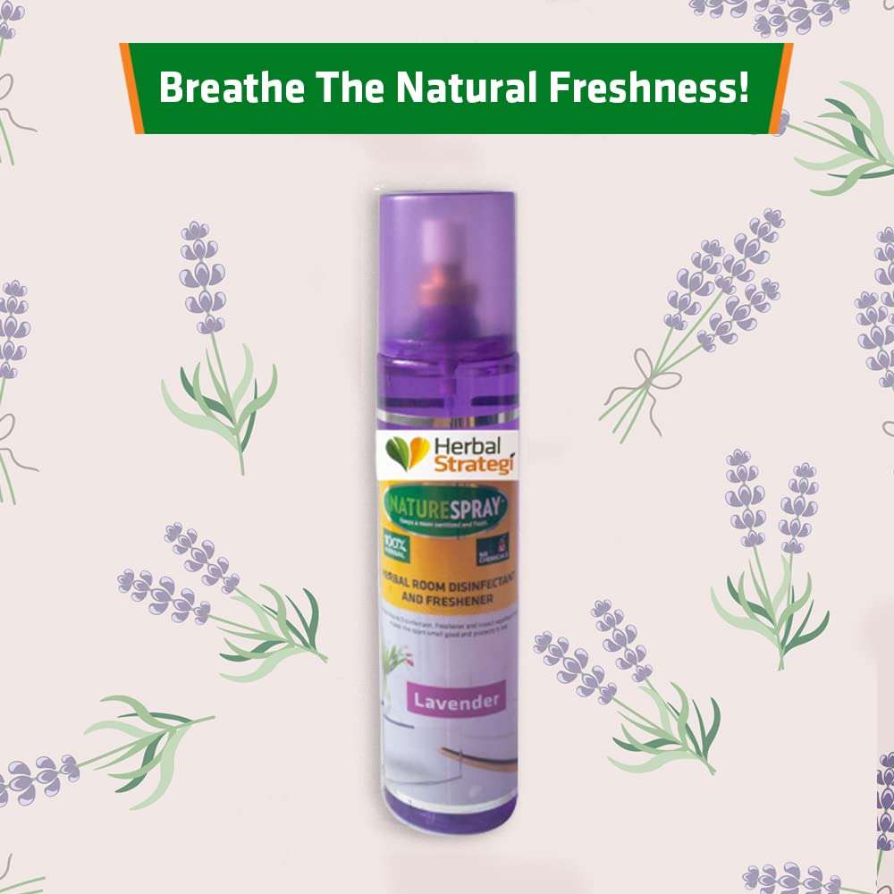 Herbal Strategi – NatureSpray Lavender | Room Freshener |Lavender Aromatic Fragrance | Disinfectant | Completely Herbal |Eco-friendly & Biodegradable| Made With Natural Essential Oils| Irritant-Free, Chemical-Free |Baby-Safe, Skin-Safe, Pet-Safe |250mL 3