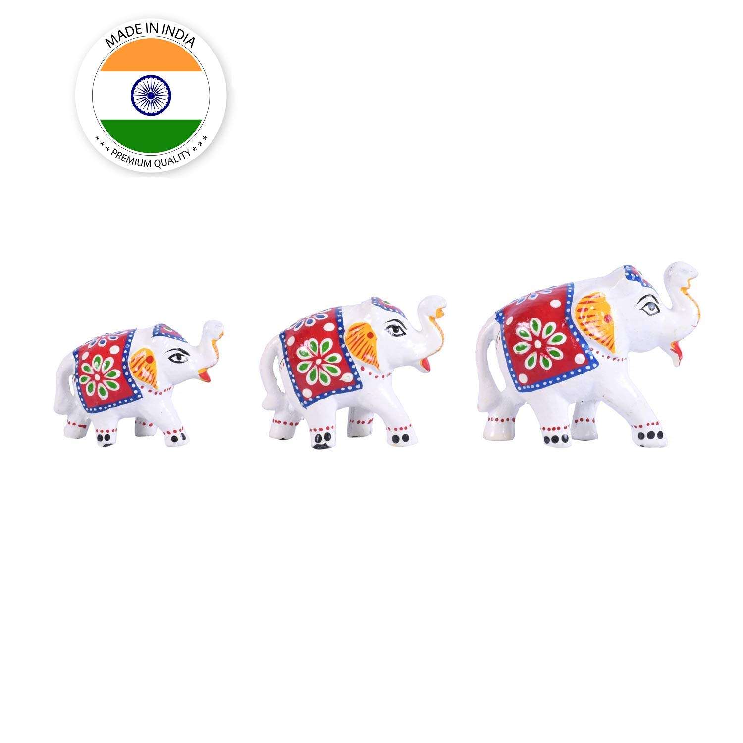 Great Art Ethnic Indian Paper Mashe Elephant Showpiece Home, Office, Table Decor, Best Return Gift Made - Set of 3 (Blue Red) 4