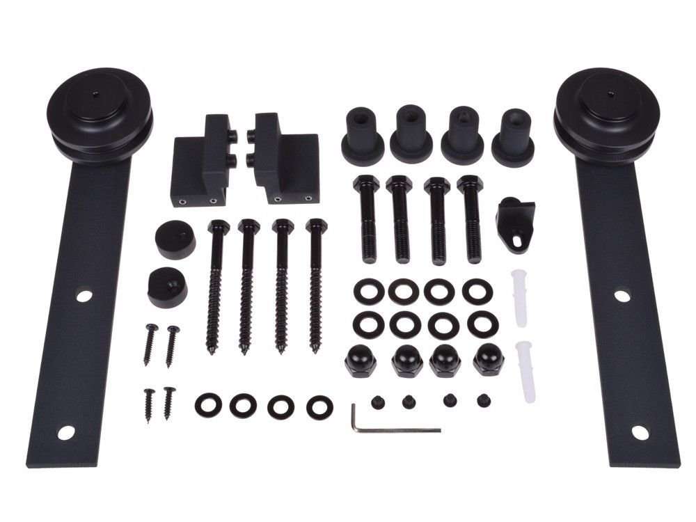 Seleq 6Ft Black Rustic Sliding Barn Door I-Shape Hangers Hardware Kit 2