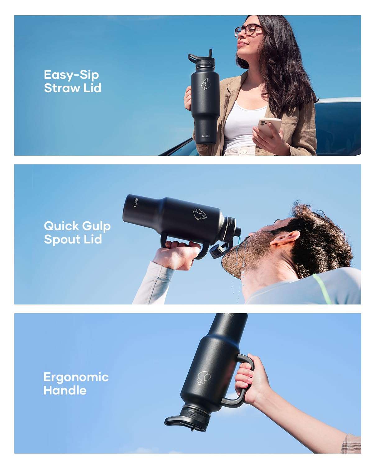 64oz Insulated Water Bottle & 40 oz Tumbler Fits in Cup Holders, Dishwasher Safe Leakproof Sport Travel Thermal Cup for Hot and Cold Drinks 5