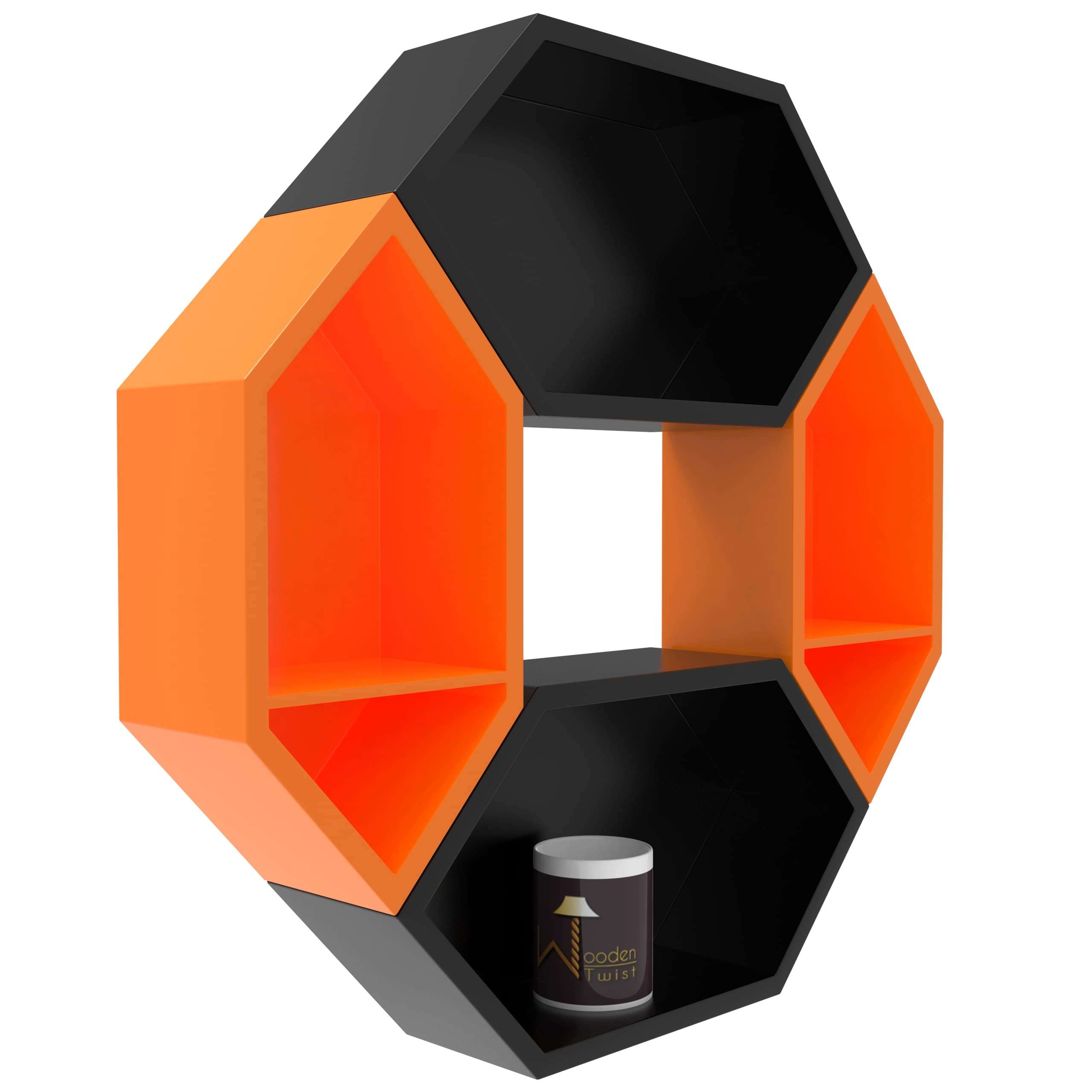 Amazon Brand - Umi Wooden Pared Pentagon Floating Wall Shelf with 4 Shelves (Black & Orange) 5