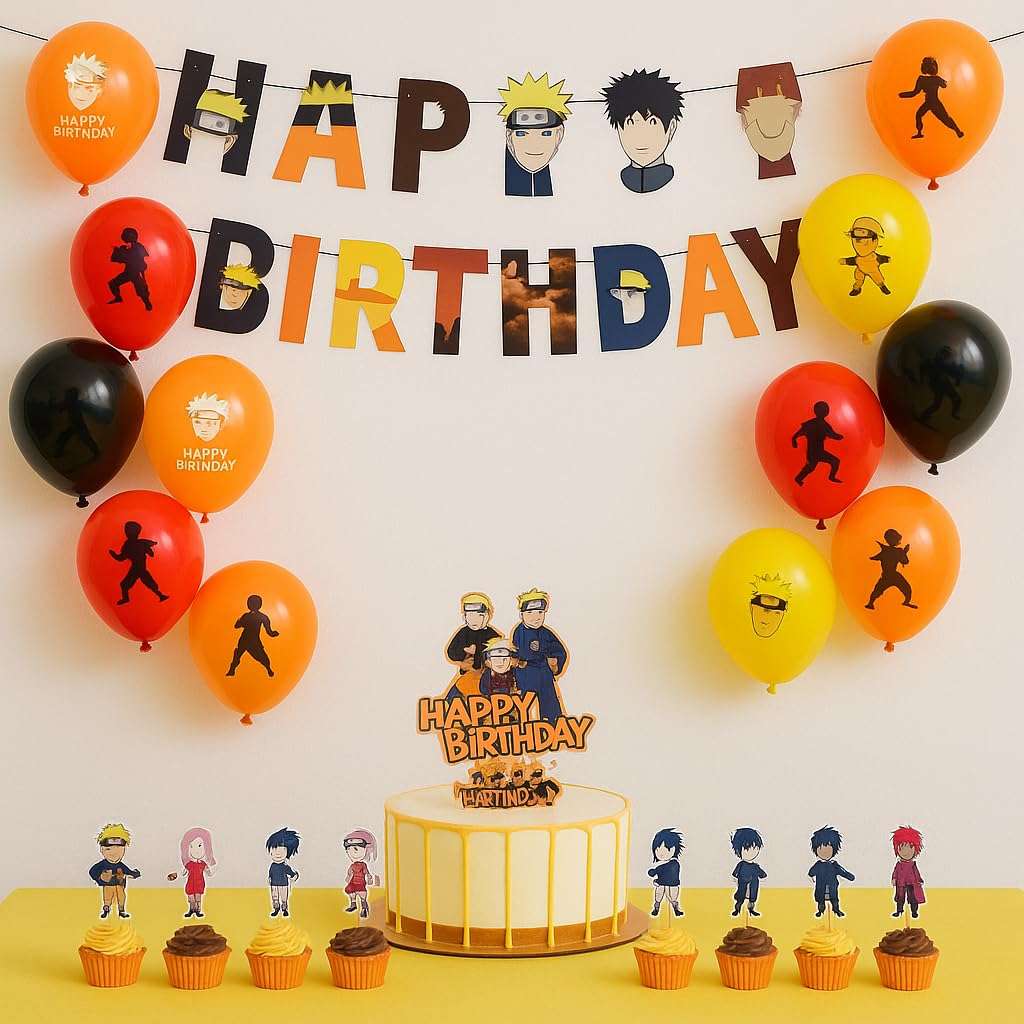 MPS® Ninja Theme Happy Birthday Decoration Set – 50+ PCS Party Supplies Kit with Happy Birthday Banner, Printed Balloons, Cake Topper, Cupcake Toppers for Kids Birthday Party Decorations 1