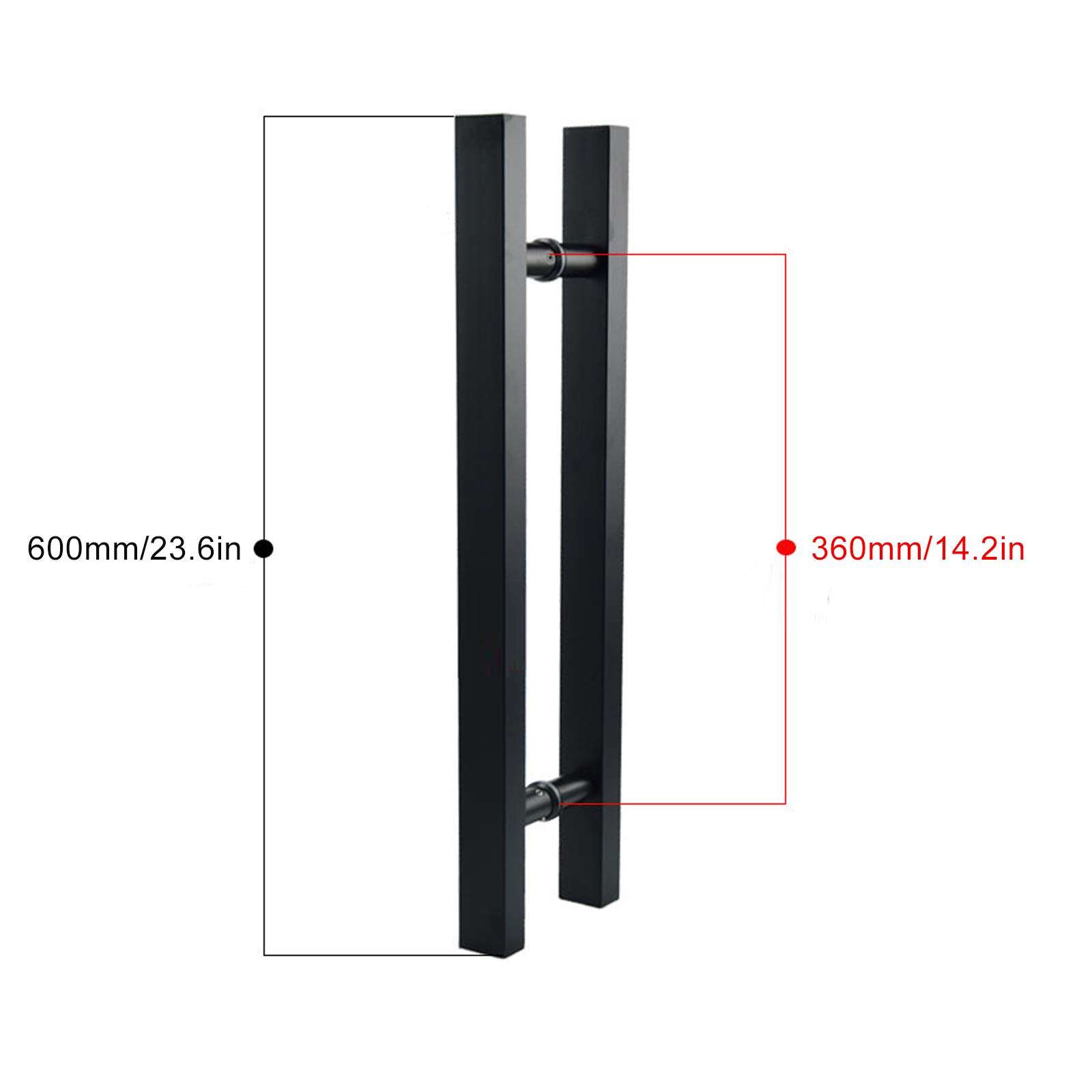 Stainless Steel Square H-Shape Tube Push Door Handles,Modern Heavy-Duty Glass Door Handle Shower Door Handle, Double-Side Bar to Bar pulls,Made Matte Black Finish,1 Pair (Hole Center:360mm/14.2in) 2