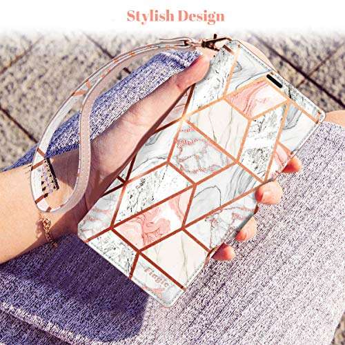 Fingic for Samsung Note 20 Ultra Case,Note 20 Ultras Wallet Case,Rose Gold Marble PU Leather Wallet Cases 2 ID & Credit Cards Slots Holder Side Pocket Kickstand Feature Flip Cover for Note 20 Ultra 6