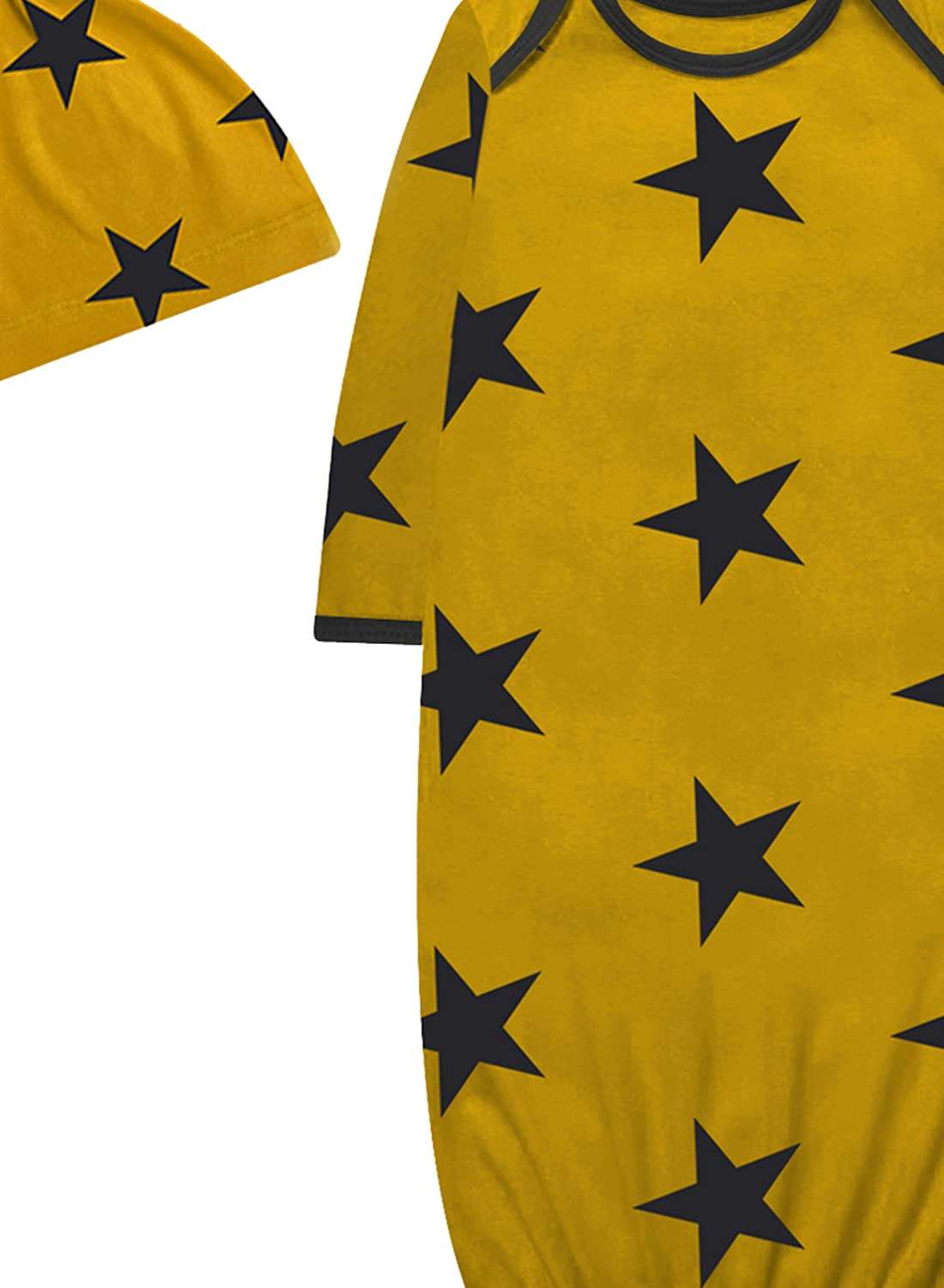 A.T.U.N. (ALL THINGS UBER NICE) Baby Unisex Gown with Knot Hat Set (BSET SAK_Mustard-Navy_12-18M) 4