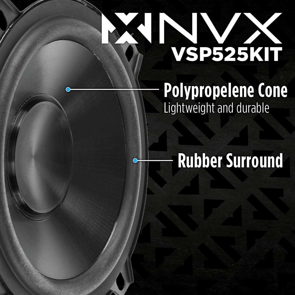 NVX VSP525KIT 750W Peak (250W RMS) 5.25" V-Series 2-Way Component Speaker System with 25mm Silk Dome Tweeters 2