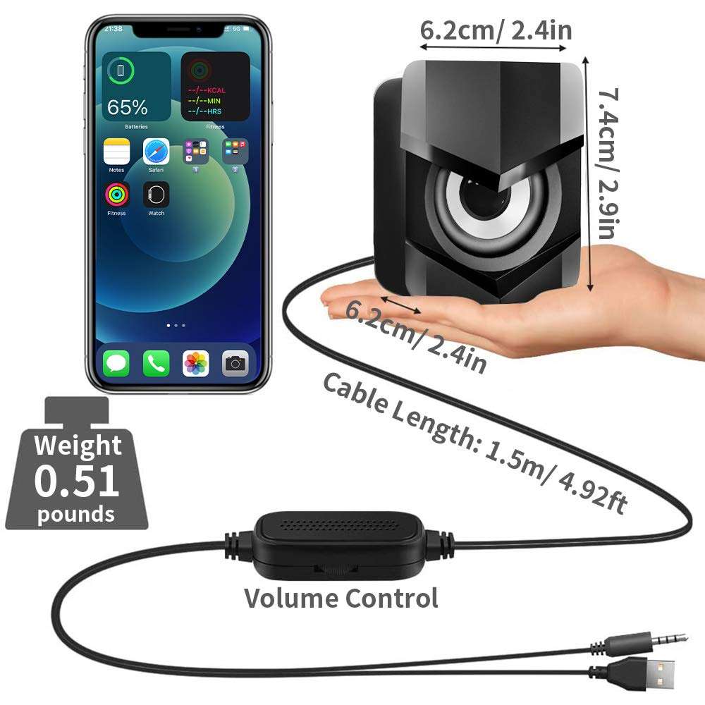 [2021 Version] Mini Computer Speaker, PC Wired Desktop Speaker, 2.0 Stereo Sound USB Powered Laptop Speaker for Computer, Desktop, Mac, Pad, Cellphone and More (Black) 4