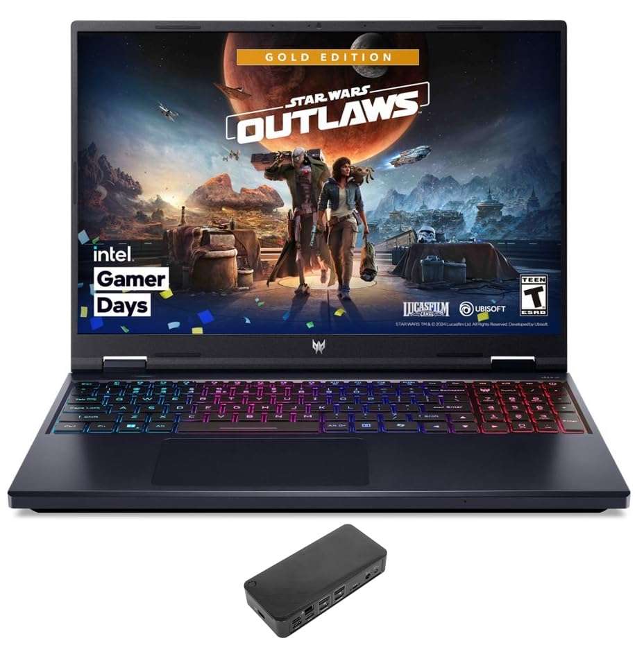 acer Predator Helios Neo 16 Laptop (Intel i9-14900HX 24-Core, 64GB DDR5 5600MHz RAM, 2TB PCIe SSD, GeForce RTX 4060, 16.0" 165 Hz Wide UXGA (1920x1200), WiFi, Bluetooth, Win 11 Pro) with USB-C Dock