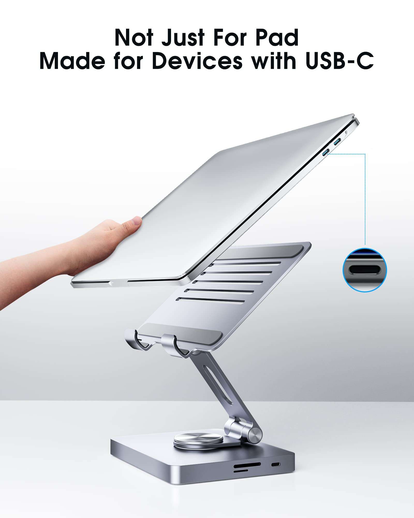 BYEASY iPad Stand, Laptop Docking Station, 8 in 1 iPad USB C Hub, Type-C Tablet Stand with HDMI, 3.5mm Jack, LAN, 100W PD Charging, 2*USB 3.0, SD/TF Card Reader, for iPad Pro, MacBook Pro. 5