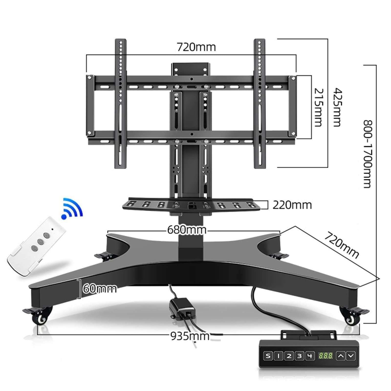 TV Monitor Wall Mount,TV Wall Mount,Motorized TV Mount - Motorized TV Lift, Mobile TV Stand with Wheels Rolling TV Stand, Mobile TV Stand Cart with Height Adjustable, 4 Step Height (One Col 3