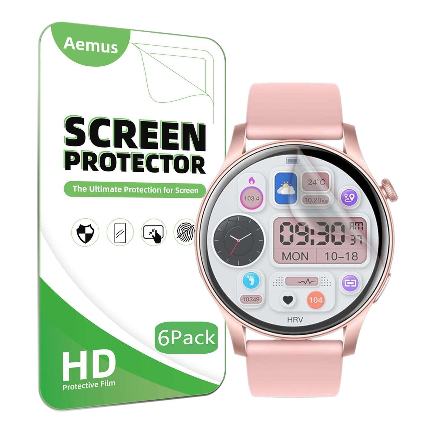 Aemus Screen Protector Compatible for VKAROOD Smart Watch 1.43" (6 Pack) KC88 Smart Watch Full Coverage Clear TPU Soft Film 1