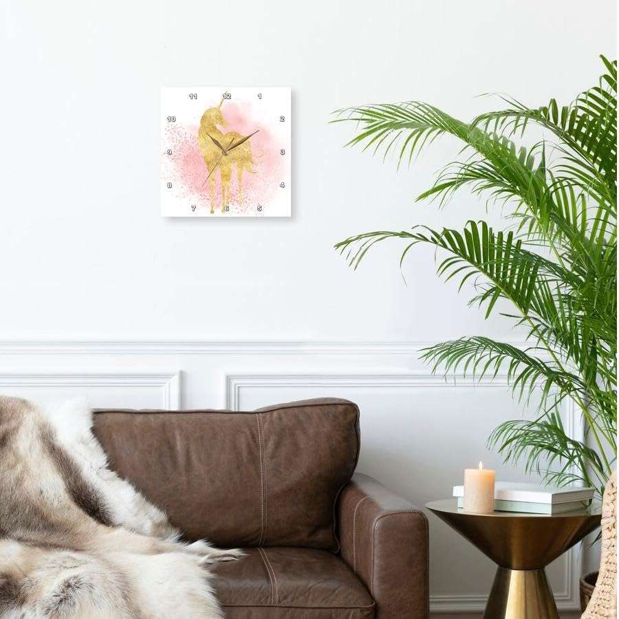 3dRose Wall Clock Silent - 10 inch - Image of Blush Pink Sparkle Confetti Gold Unicorn - PS Animals 2