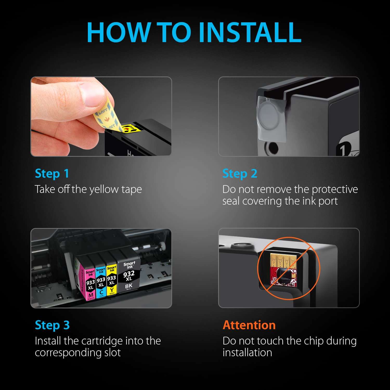 Smart Ink Compatible Ink Cartridge Replacement for HP 932XL 933XL 932 XL 933 XL 4 Combo Pack (XL Black, Cyan, Magenta Yellow) to use with HP Officejet 6100 6600 6700 7110 7510 7610 7612 7620 Printers 3