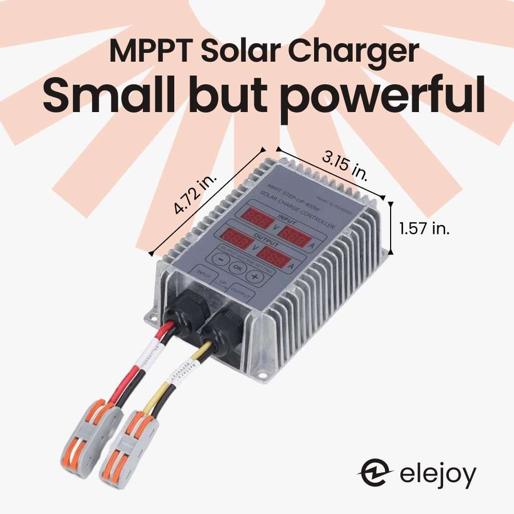 elejoy 20 Amp 12V/24V Waterproof Outdoor MPPT Solar Charge Controller Step-Down ↘ Adjustable Output Lithium LiFePO4 Lead-Acid Gel Sealed Flooded Battery | LED Display Boat Marine RV Golf Cart | IP65 3