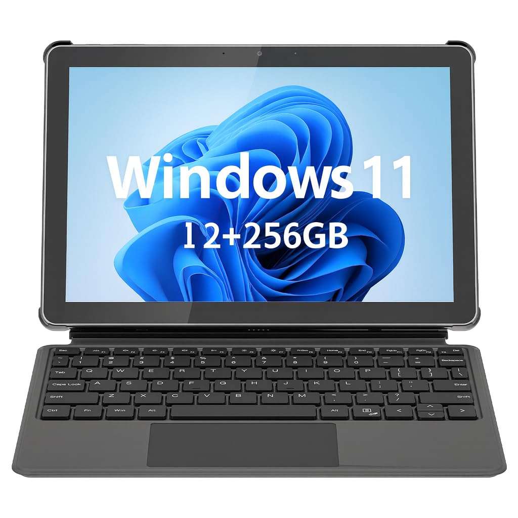 AWOW Windows 11 Tablet with Keyboard: 10.1" in-Cell Display Tablet PC, Mini Laptop 2-in-1, Intel N150, 12GB RAM 256GB SSD, PD 36W Fast Charging, WiFi 6, BT 5.0, HDMI, Type-C, 8MP+5MP Camera
