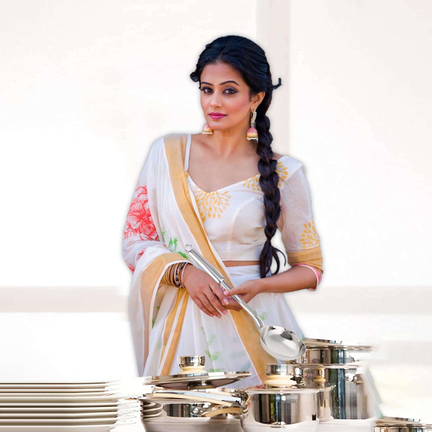 Heart Home Ladle|Stainless Steel Serving Chamcha|Nonstick Cooking Ladle|Utensils Cookware Gadgets for Kitchen|9 cm (Silver) 6