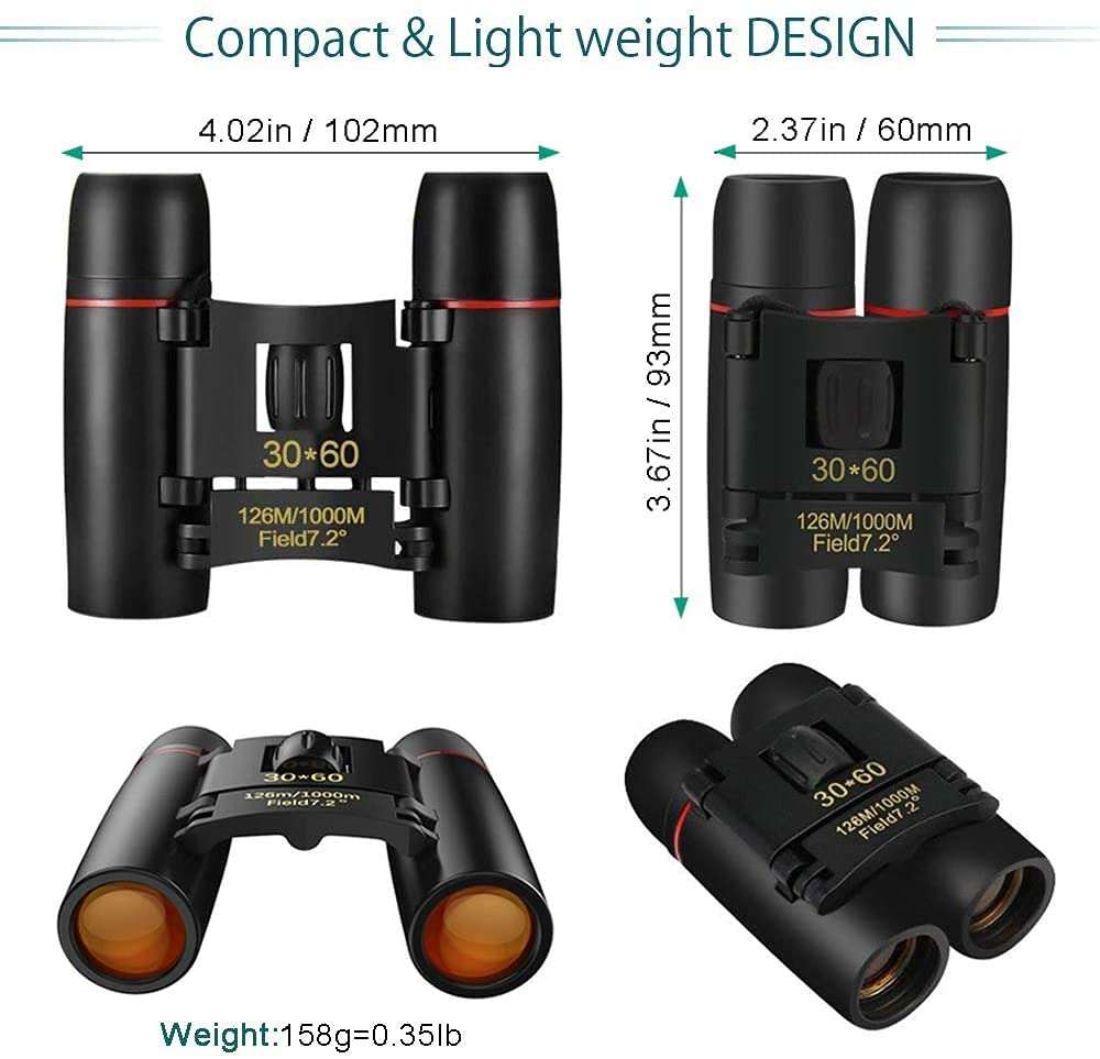 Sekera Compact Binoculars, Small Folding Binoculars with Low Night Vision, Large Eyepiece Easy Focus for Bird Watching Travel Hunting Concerts Sports, Waterproof Telescope (Black) 3