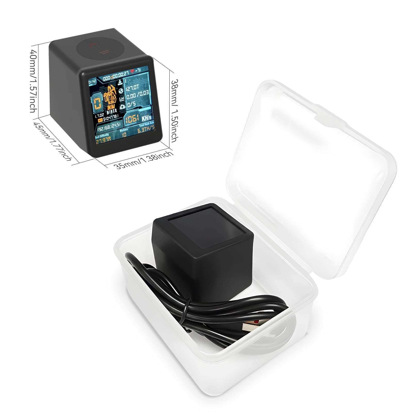 Reiwudo Bitcoins Miner USB Miner 1060KH/s Desktop-Style V2 ESP32 Hashrate 1.54 Inch Smart Display Crypto Solo Lottery Miner Solo Mining 2000% Win Boost (Black) 6