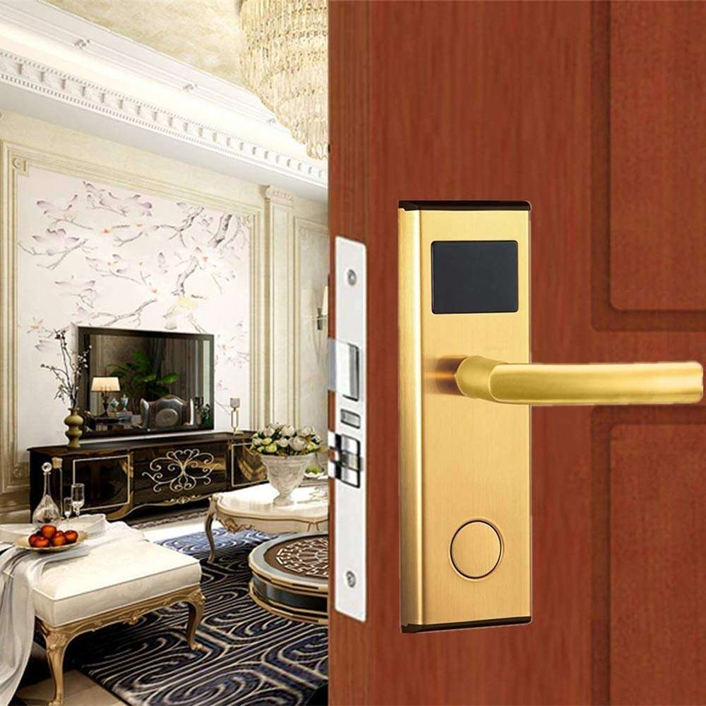 FEPDW Durable Stainless Intelligent RFID Digital Card Key Unlock Home Hotel Door Lock System Door Levers Handle (Color : Gold, Size : One Size) 3
