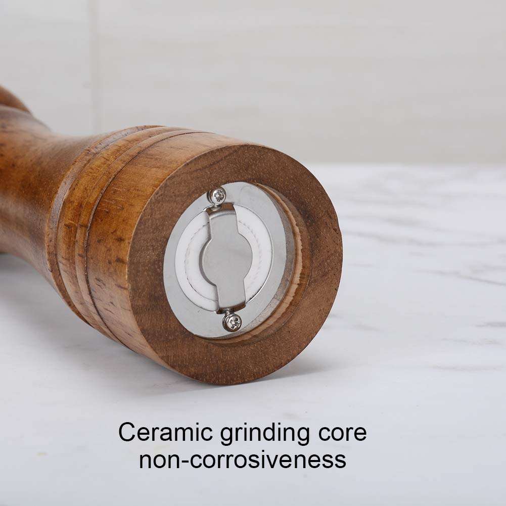 Haomacro Salt and Pepper Mill Set, Wooden Salt and Pepper Grinders, Shakers with Ceramic Core- 8 Inches -Pack of 2 6