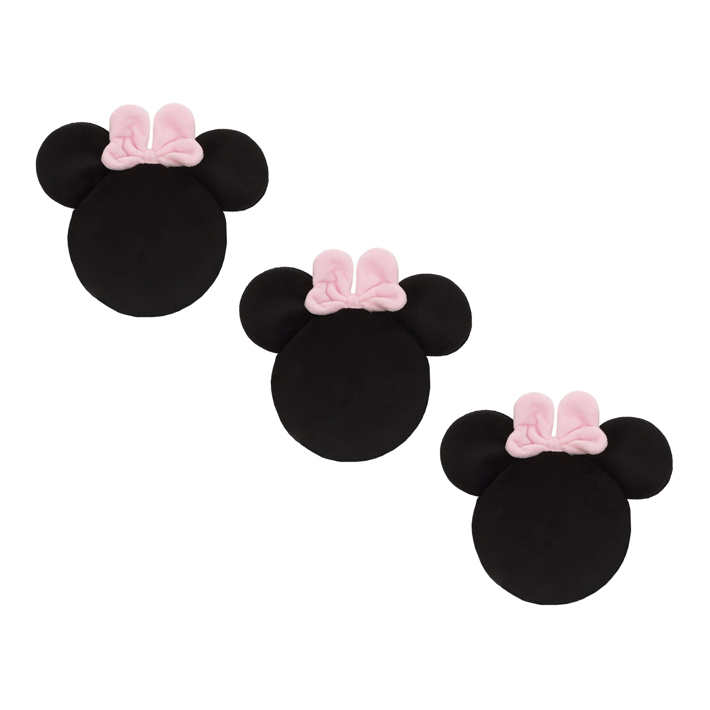 Disney Minnie Mouse Shaped Black Plush with Pink Bow 3 Piece Wall Décor 1